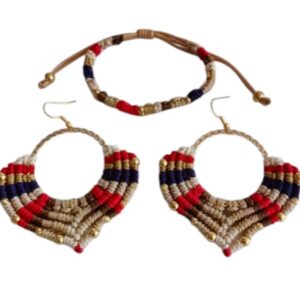 Set de Manilla y Aros Tejidos en Macramé con Colores Alegres