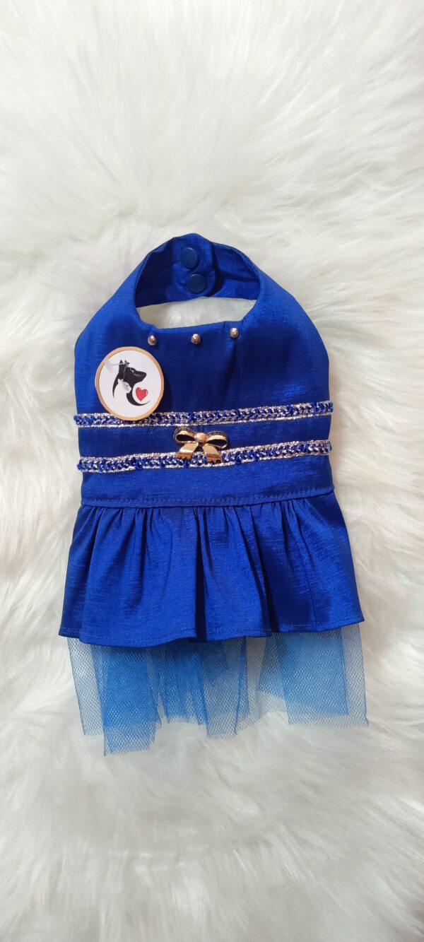 Vestido Blue para mascota Talla 0 Color Azul con Falda Rizada y Lazo Dorado - Imagen 2