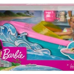 Lancha Barbie con muneca y accesorios de playa