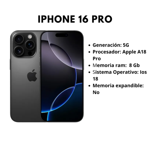 Celular iphone 16 pro 128 gb 8 Ram Titanio Negro - Imagen 5