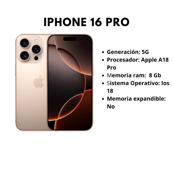 Celular iphone 16 pro 128 gb 8 Ram Titanio Desierto - Imagen 5