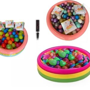 Combo infantil con piscina inflable 86x25 cm rodadero para niña y 100 pelotas de colores pastel o neón